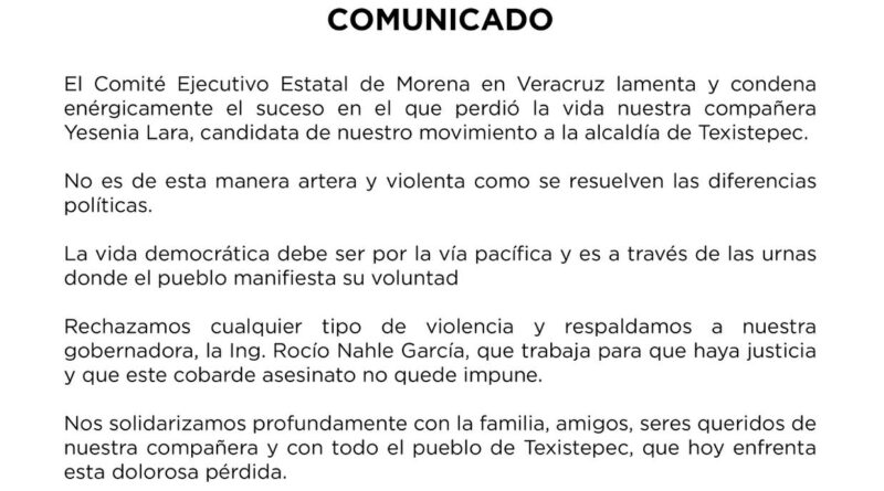 Posicionamiento del CEE de Morena Veracruz sobre hechos de violencia en Texistepec